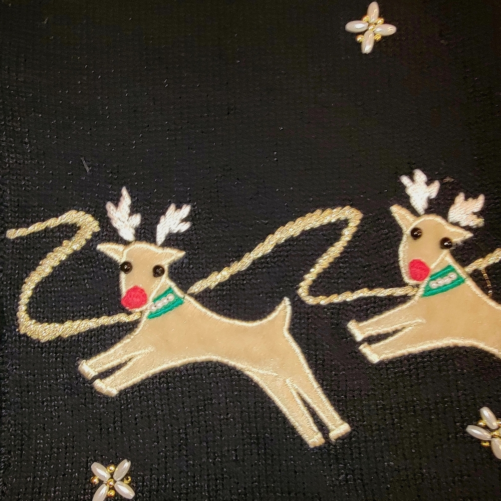 Vintage Lemon Grass "Rudolph" reindeer Cardigan Small Black Detach Scarf - Picture 6 of 16
